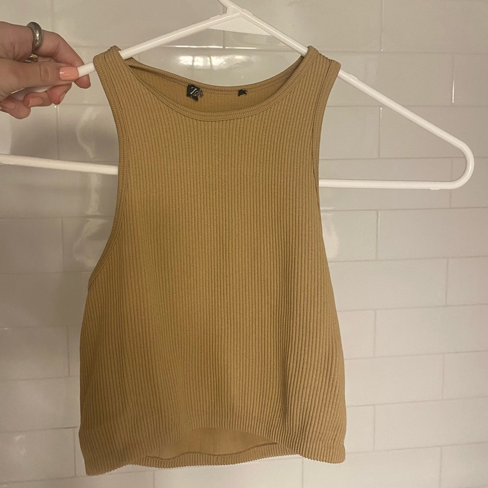 Tan Zara ribbed crop/tank top